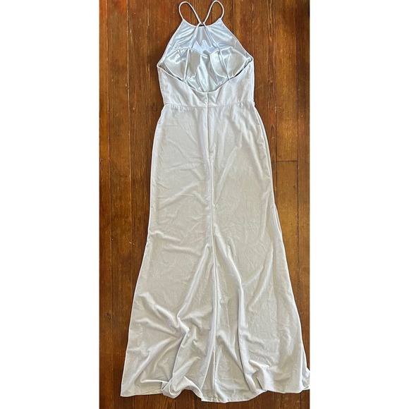 Jenny Yoo Bailey Velvet Halter Formal Dress‎ Whosper Blue Size 10 - Picture 3 of 7